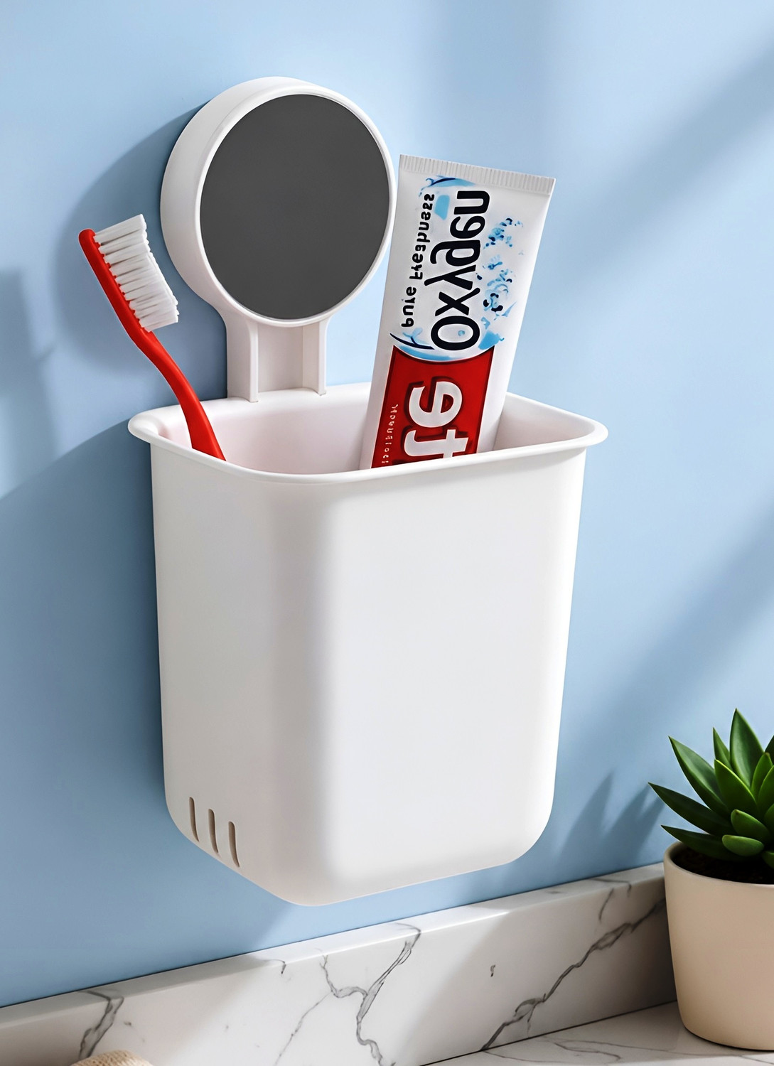 Image of Craftbin Self Adhesive Toothbrush Holder for Bathroom, Tooth brush Stand Plastic Toothbrush Holder
