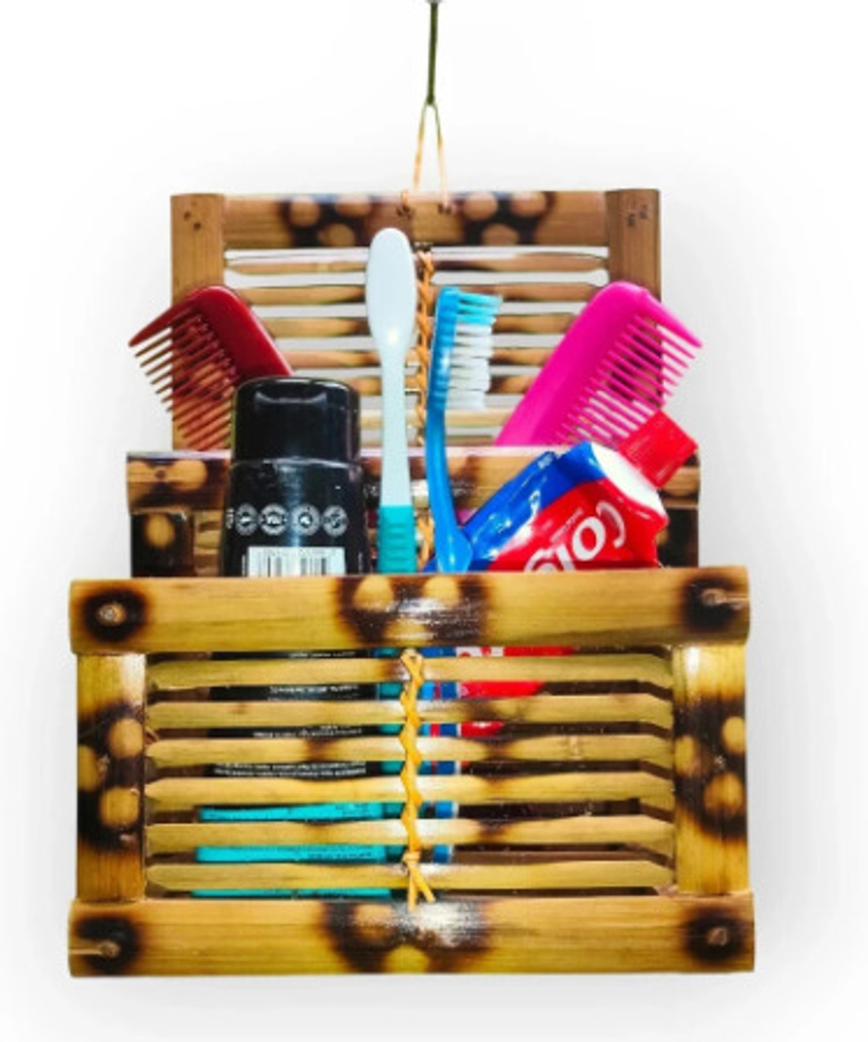Image of HakSap Toothbrush Holder | Bamboo Made Wall Mount toothpaste Holder Wall Hanging Holder Bamboo Toothbrush Holder