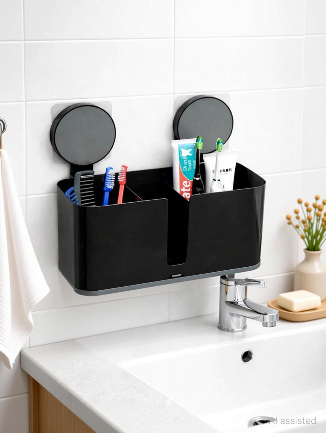 Image of QXORE No Drilling Storage Self Adhesive Toothbrush Holder for Multi-Use Plastic Toothbrush Holder