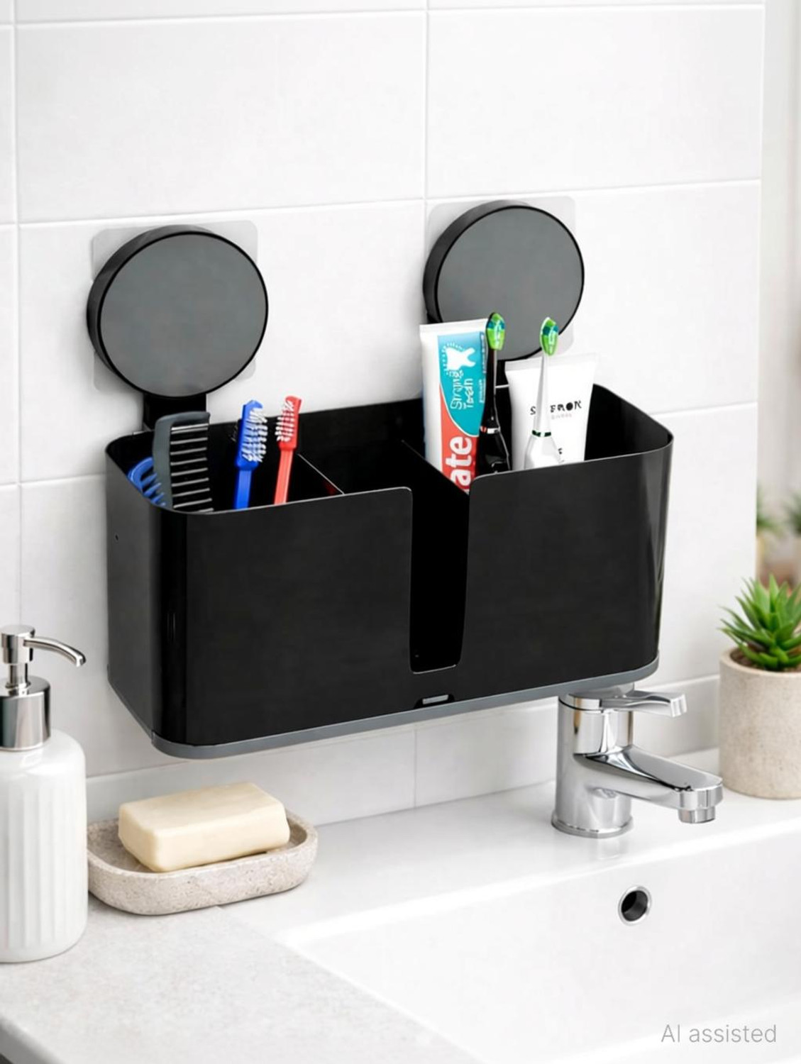 Image of QXORE No Drilling Storage Self Adhesive Toothbrush Holder for Multi-Use Plastic Toothbrush Holder