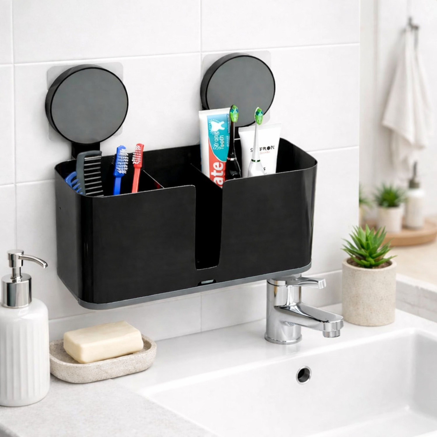 Image of QXORE No Drilling Storage Self Adhesive Toothbrush Holder for Multi-Use Plastic Toothbrush Holder