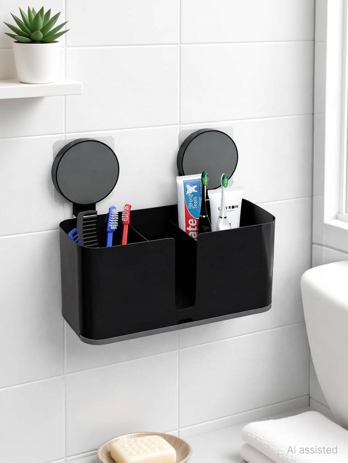 ALICIA ESKIA Toothbrush Holder For Bathroom, Easy Wall Mount Self Adhesive Organizer Plastic Toothbrush Holder