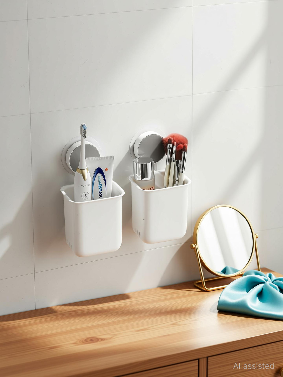 Image of Mataiva Toothbrush Holder For Bathroom, Easy Wall Mount Self Adhesive Organizer Plastic Toothbrush Holder