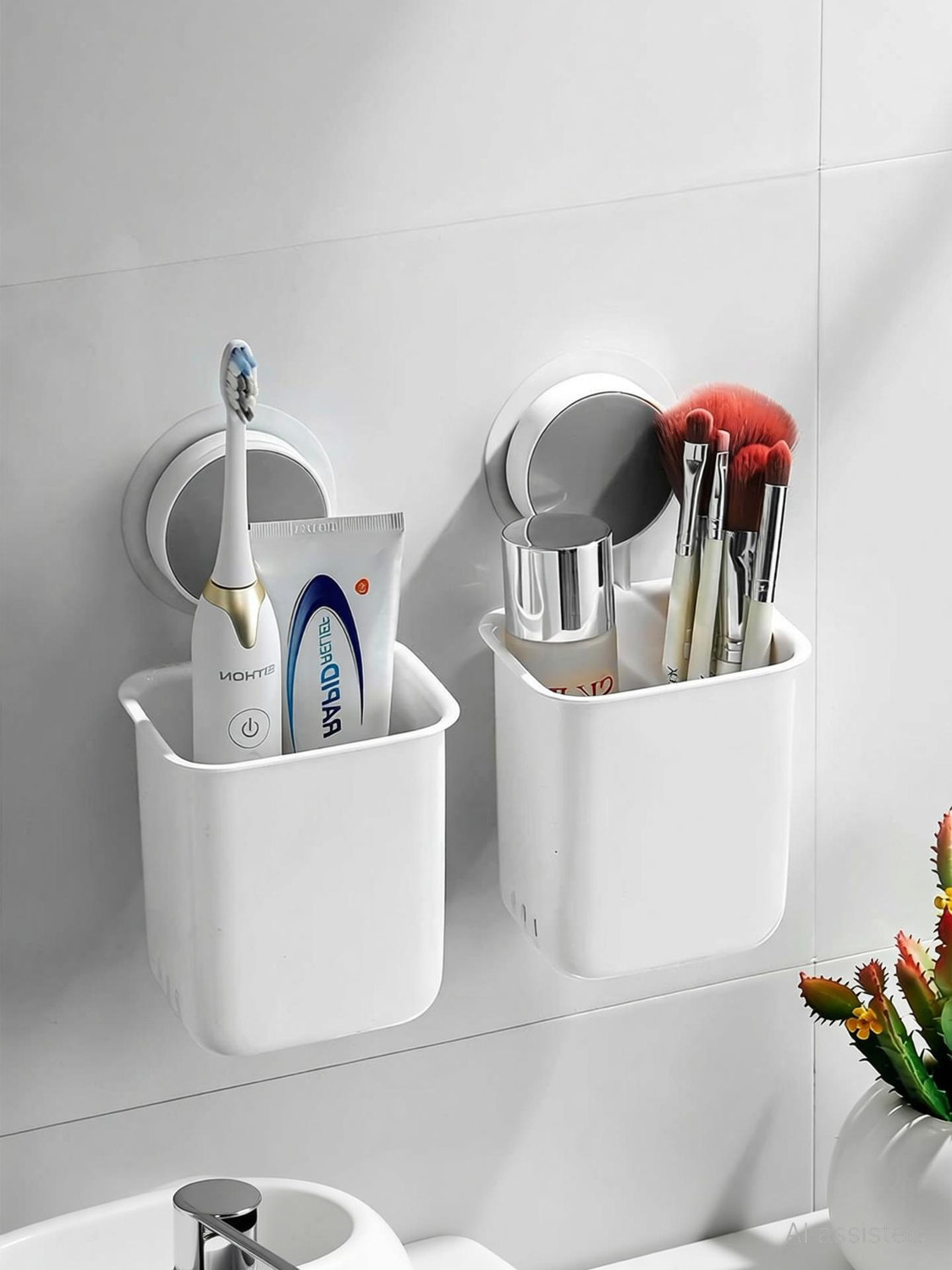 Image of Mataiva Toothbrush Holder For Bathroom, Easy Wall Mount Self Adhesive Organizer Plastic Toothbrush Holder