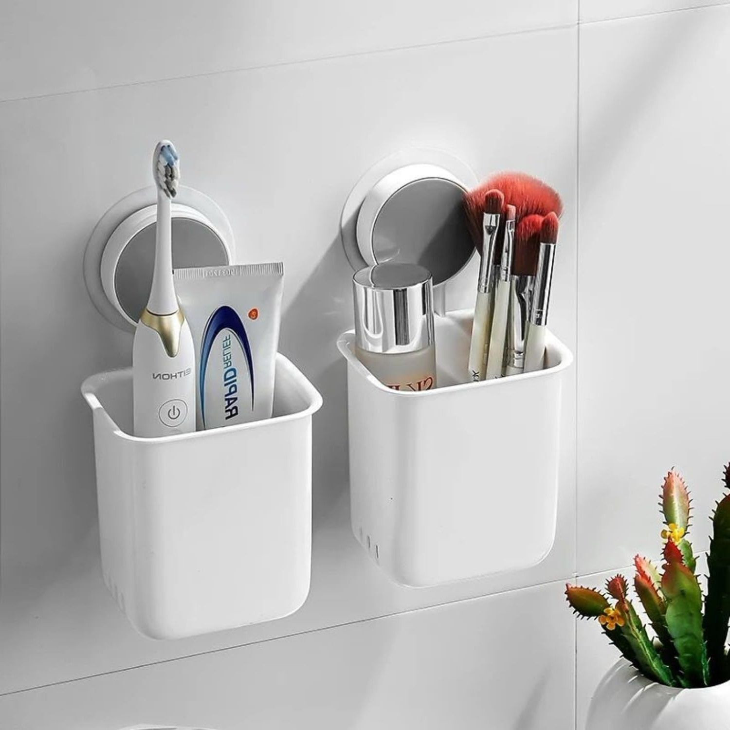 Image of Mataiva Toothbrush Holder For Bathroom, Easy Wall Mount Self Adhesive Organizer Plastic Toothbrush Holder