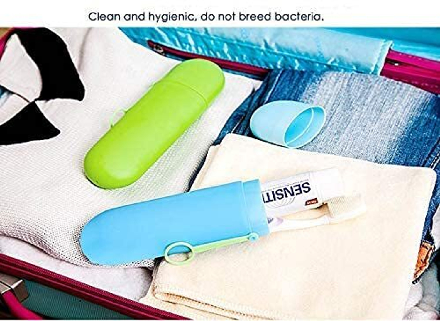 Image of V Creation Anti Bacterial Oval Shape Capsule Portable Travel Toothbrush Storage Case Container Outdoor Toothpaste Holder Bottle Pen Pencil Stationery Box Cosmetic Storage Box (Multicolor) (2 pcs Set) Plastic Toothbrush Holder
