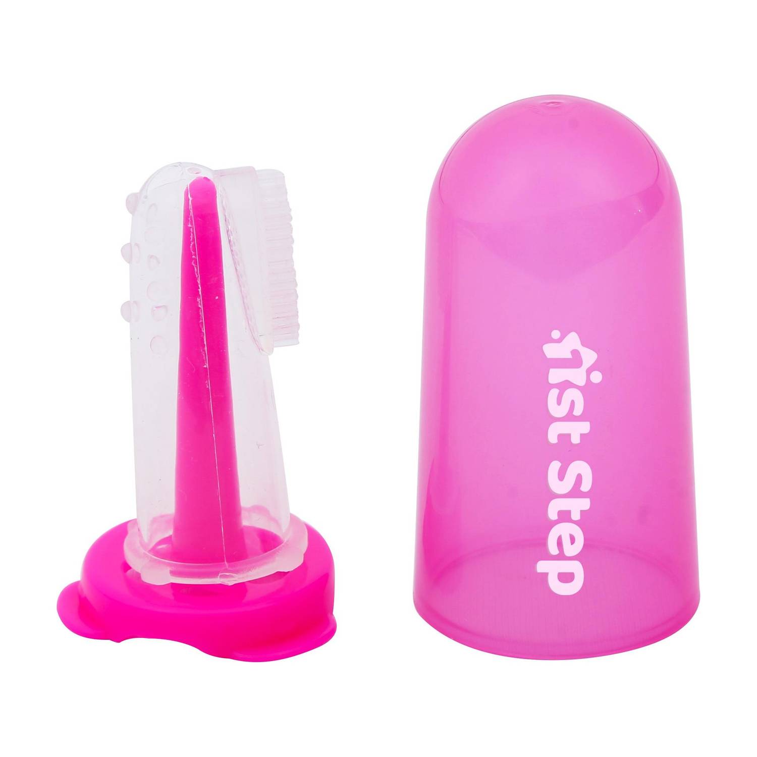 1st Step BPA Free Silicone Finger Brush With Drying Rack-Pink Extra Soft Toothbrush