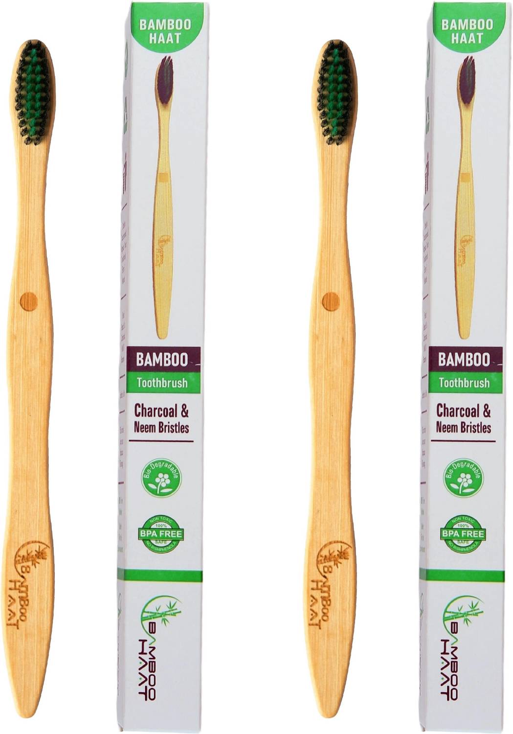 Bamboo Haat Bamboo Toothbrush with activated Charcoal + Neem infused Dual Bristles Ultra Soft Toothbrush