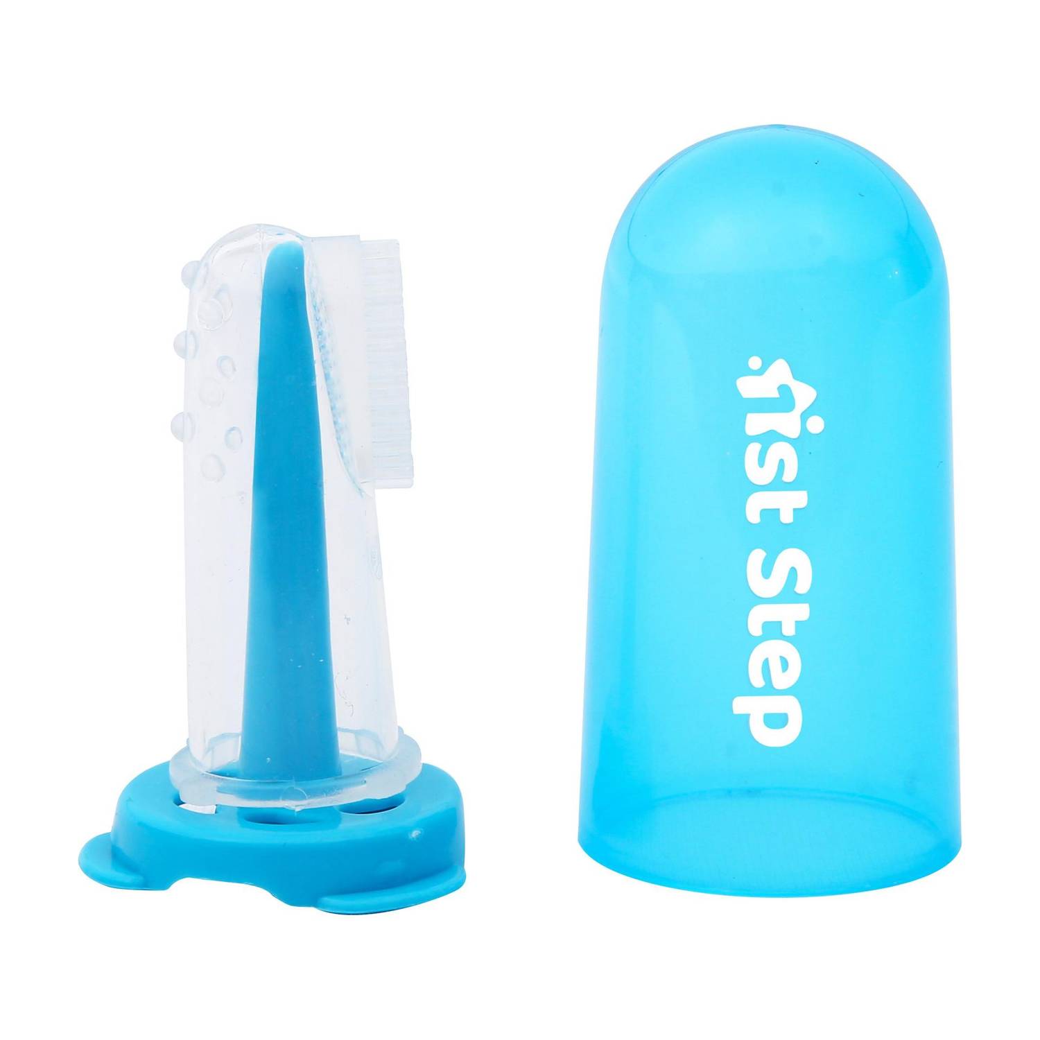 1st Step BPA Free Silicone Finger Brush With Drying Rack-Blue Extra Soft Toothbrush