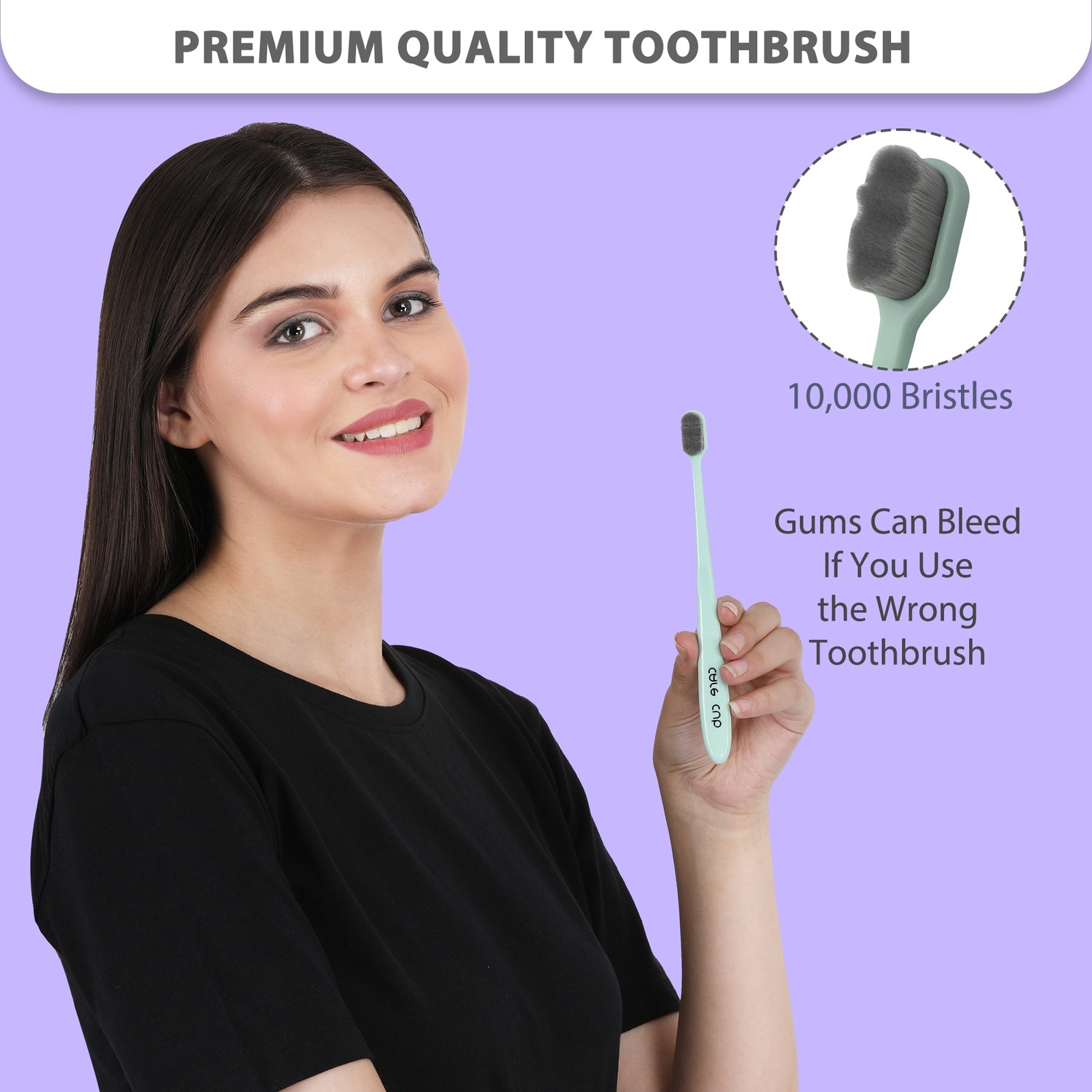 Image of CARE CUB Green ZigZag Nano10000 Bristle BPA Free Effect For Sensitive Teeth OralGum Ultra Soft Toothbrush