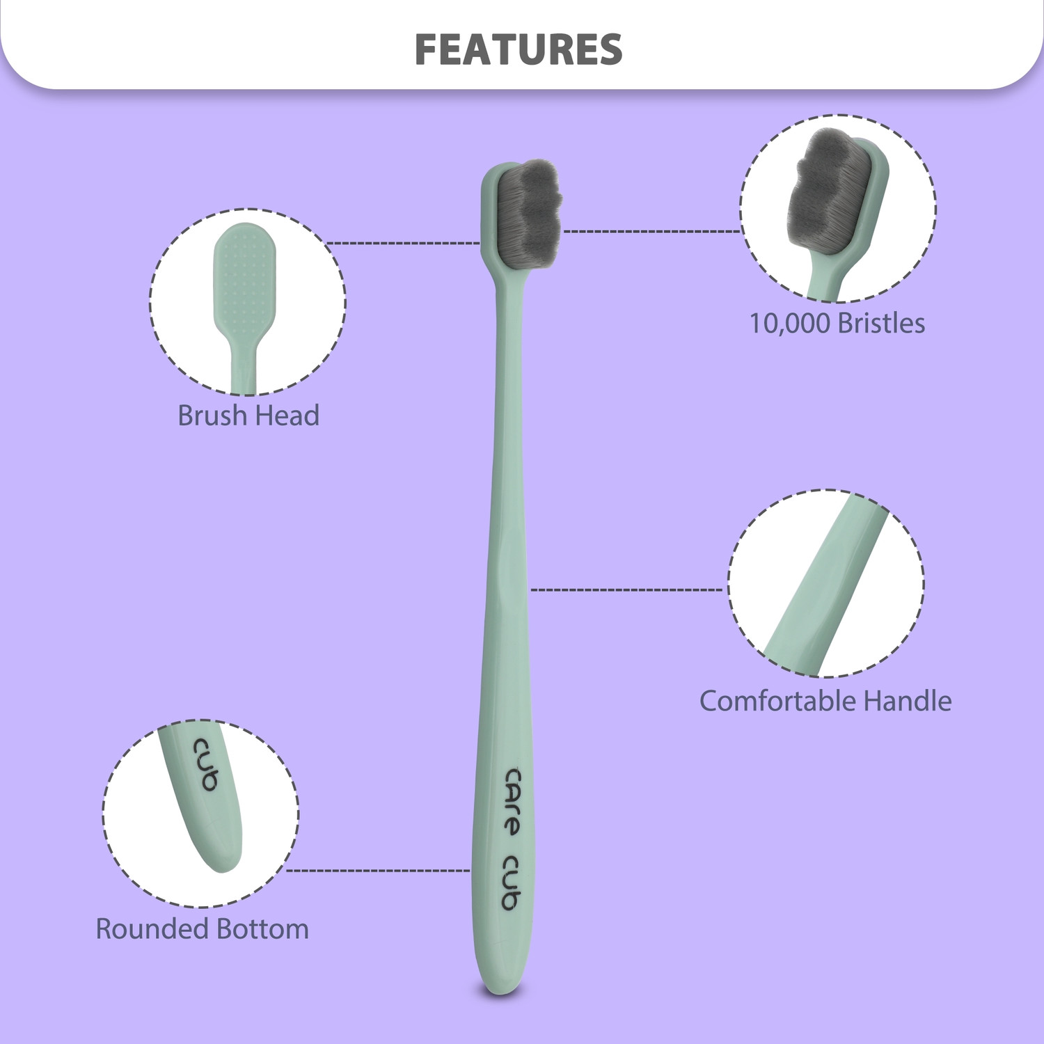 Image of CARE CUB Green ZigZig Nano10000 Bristle Good Cleaning Effect For Sensitive teeth oralGum Ultra Soft Toothbrush