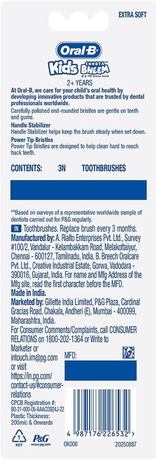 Oral-B Kids Chotta Bheem Toothbrush, Pack of 3, Age 2+ - Image 3