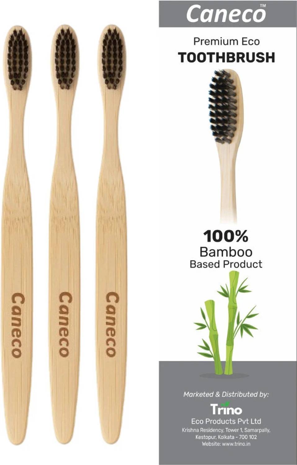 CANECO Biodegradable Bamboo S Shape Charcoal Toothbrush - Ultra Soft Toothbrush Ultra Soft Toothbrush