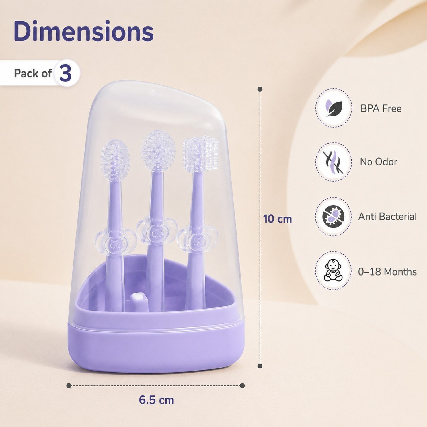 Image of Bitline 3 Pcs Silicone Baby Toothbrush Set For 0-18 Months Extra Soft Toothbrush