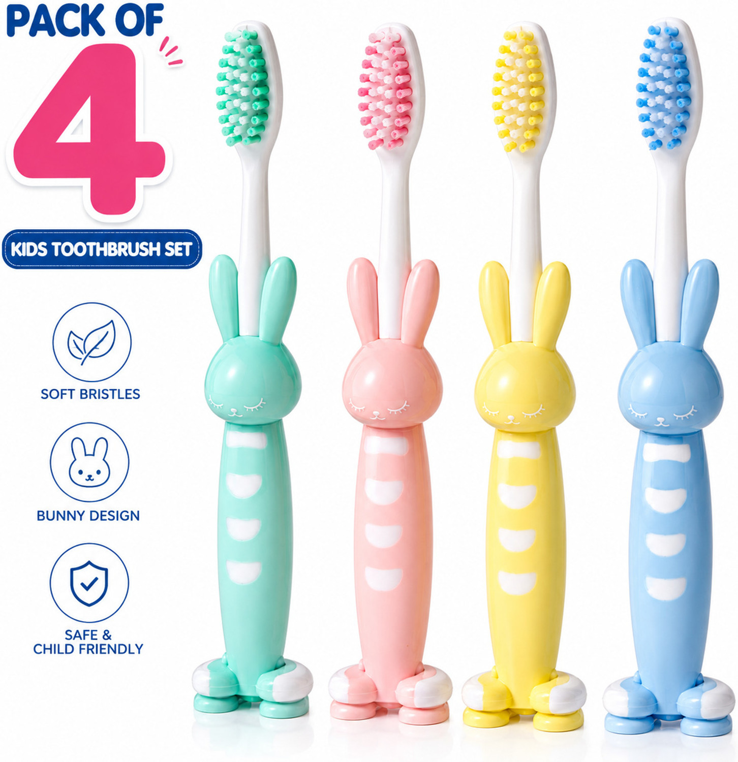 Image of RGV Bunny Kids Toothbrush Set PACK OF 4 Ultra Soft Toothbrush
