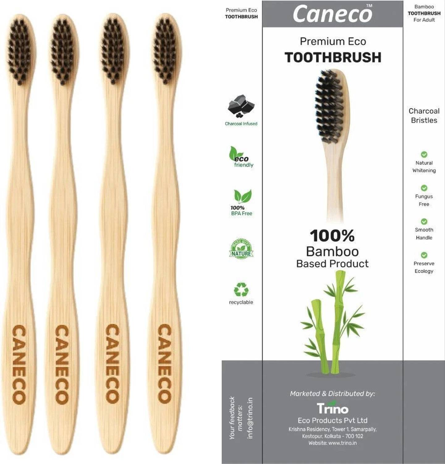 CANECO 100% Bamboo Toothbrush Eco Friendly Biodegradable BPA Free Soft Bristles Extra Soft Toothbrush