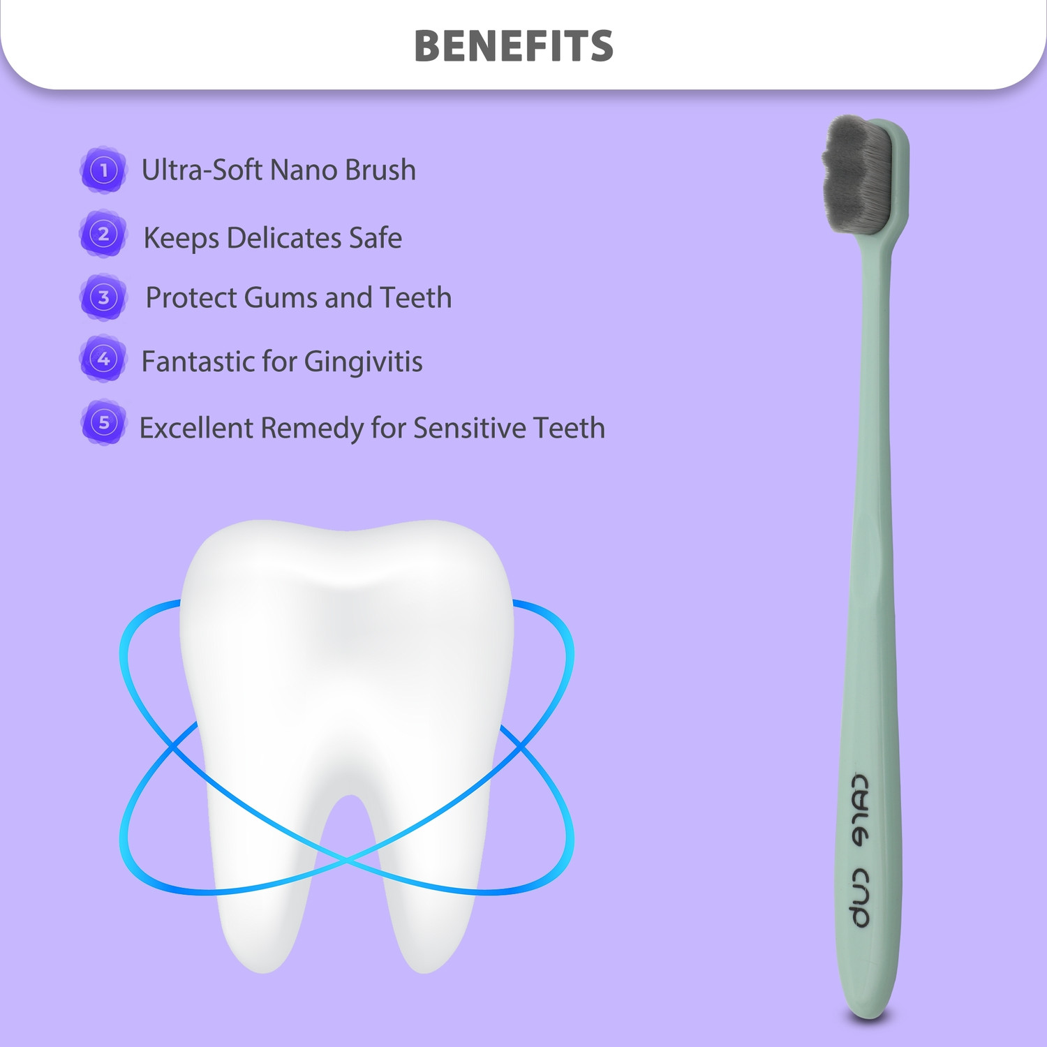 Image of CARE CUB Green ZigZig Nano10000 Bristle Good Cleaning Effect For Sensitive teeth oralGum Ultra Soft Toothbrush