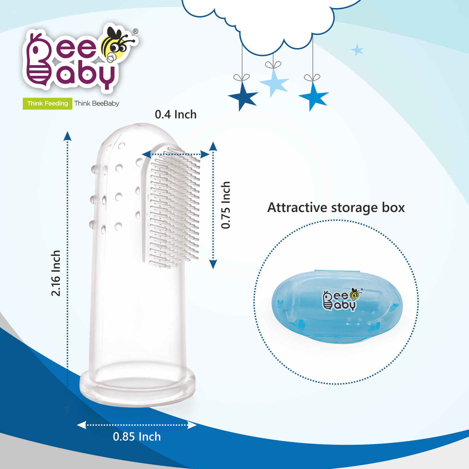 Image of Beebaby Silicone Finger Brush with Carry Case For Baby (Pack of 2) Blue Ultra Soft Toothbrush