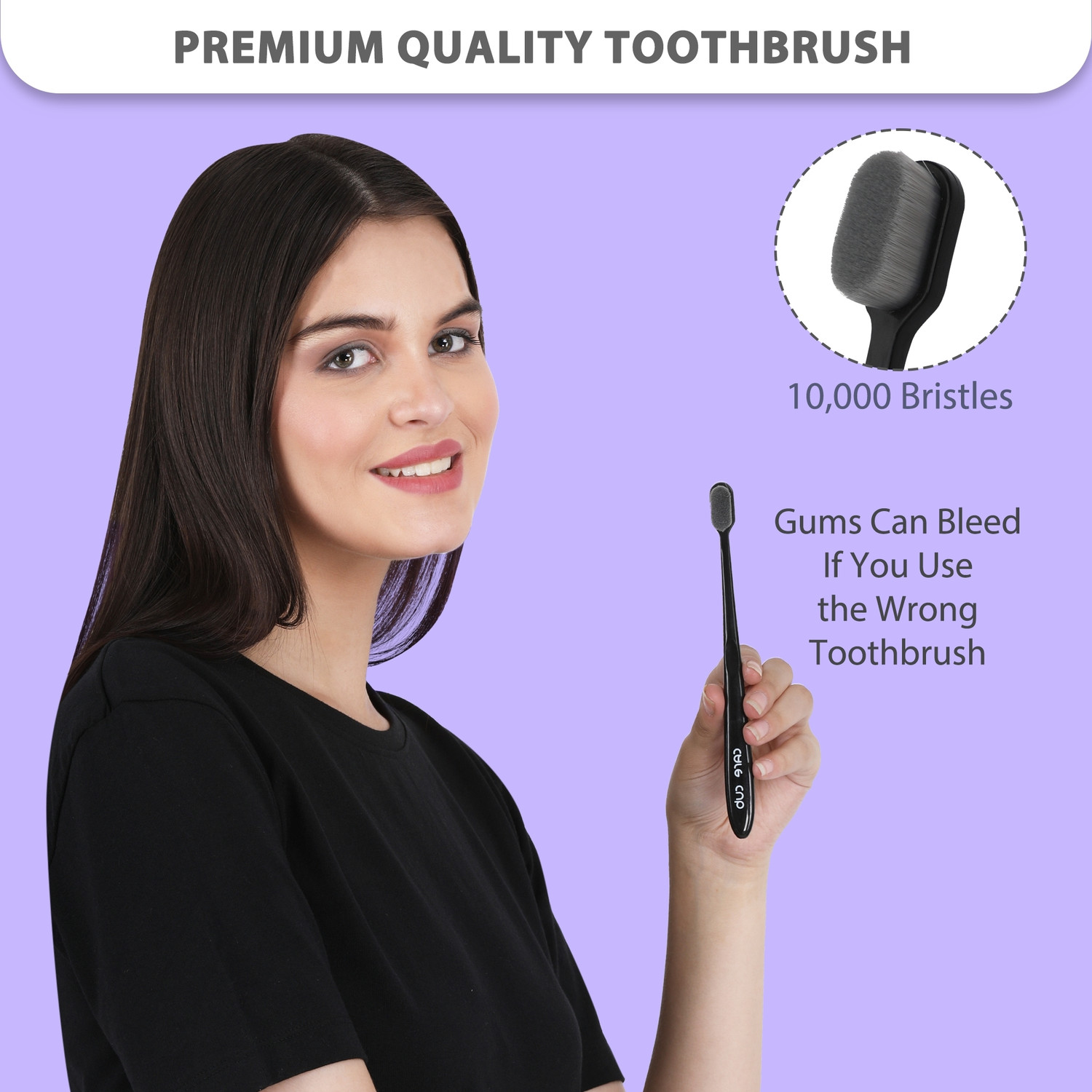 Image of CARE CUB Black ZigZag Nano10000 Bristle BPA Free Effect For Sensitive Teeth OralGum Ultra Soft Toothbrush