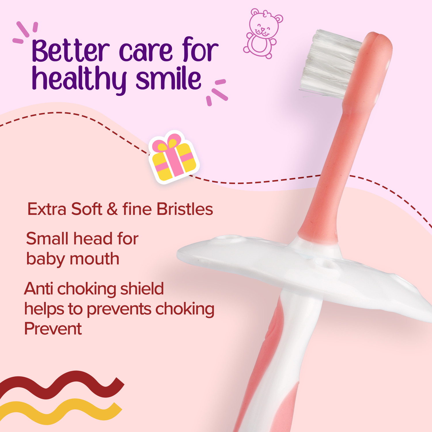 Image of LuvLap Baby Training Toothbrush Set with Anti Choking Shield, Teeth Tongue Cleaner, Extra Soft Toothbrush