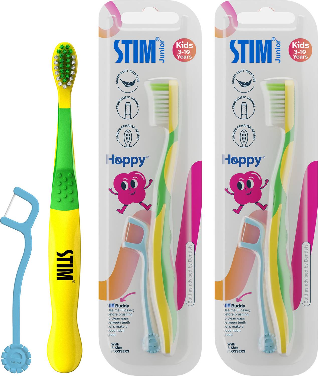 STIM Junior Kids Toothbrush 3-10 Years Soft Bristles Tongue