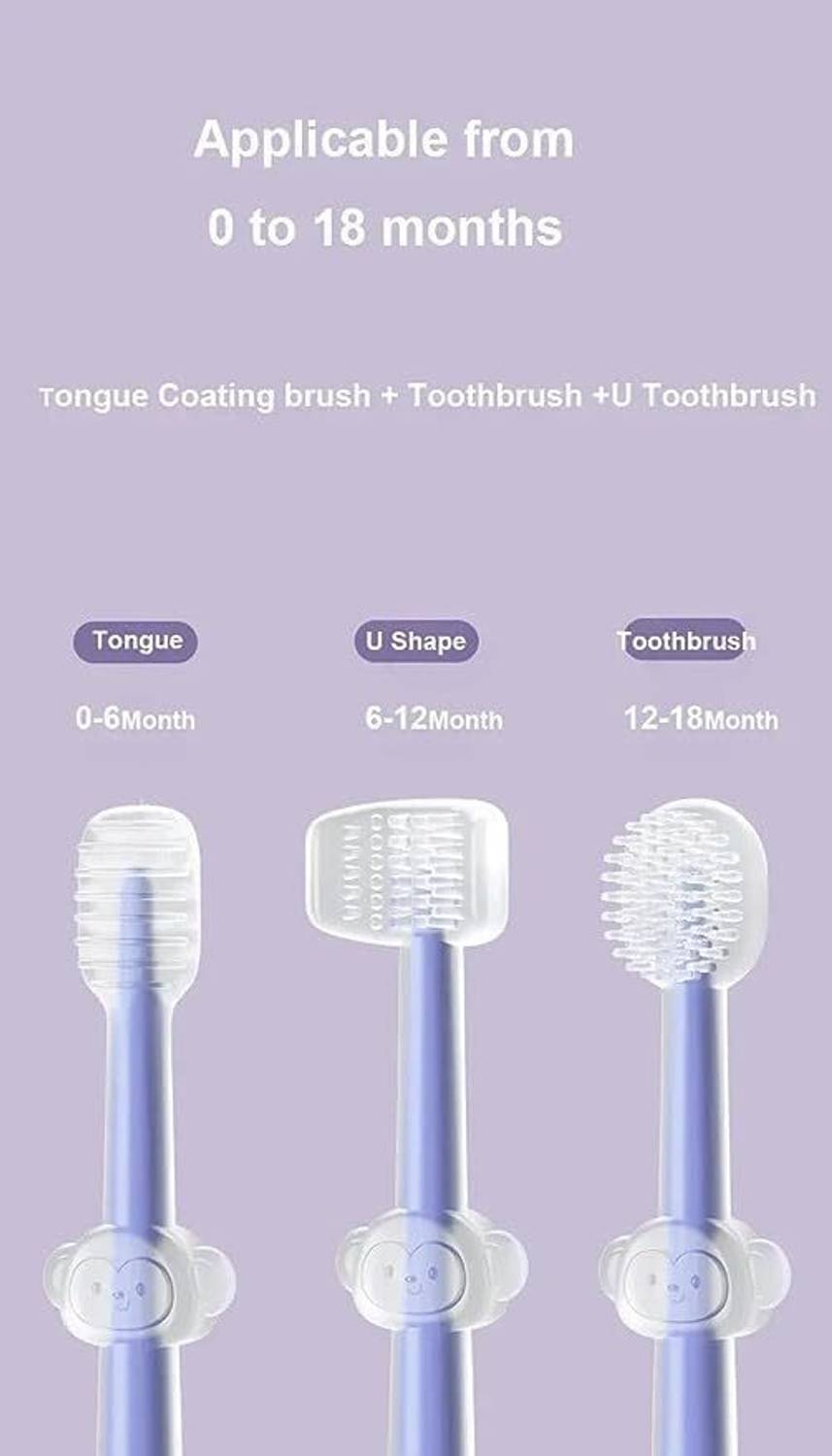 Aabhir Traders Baby 3 Steps Silicone Baby Toothbrush & Tongue Cleaner Oral Care Set For Kids Extra Soft Toothbrush