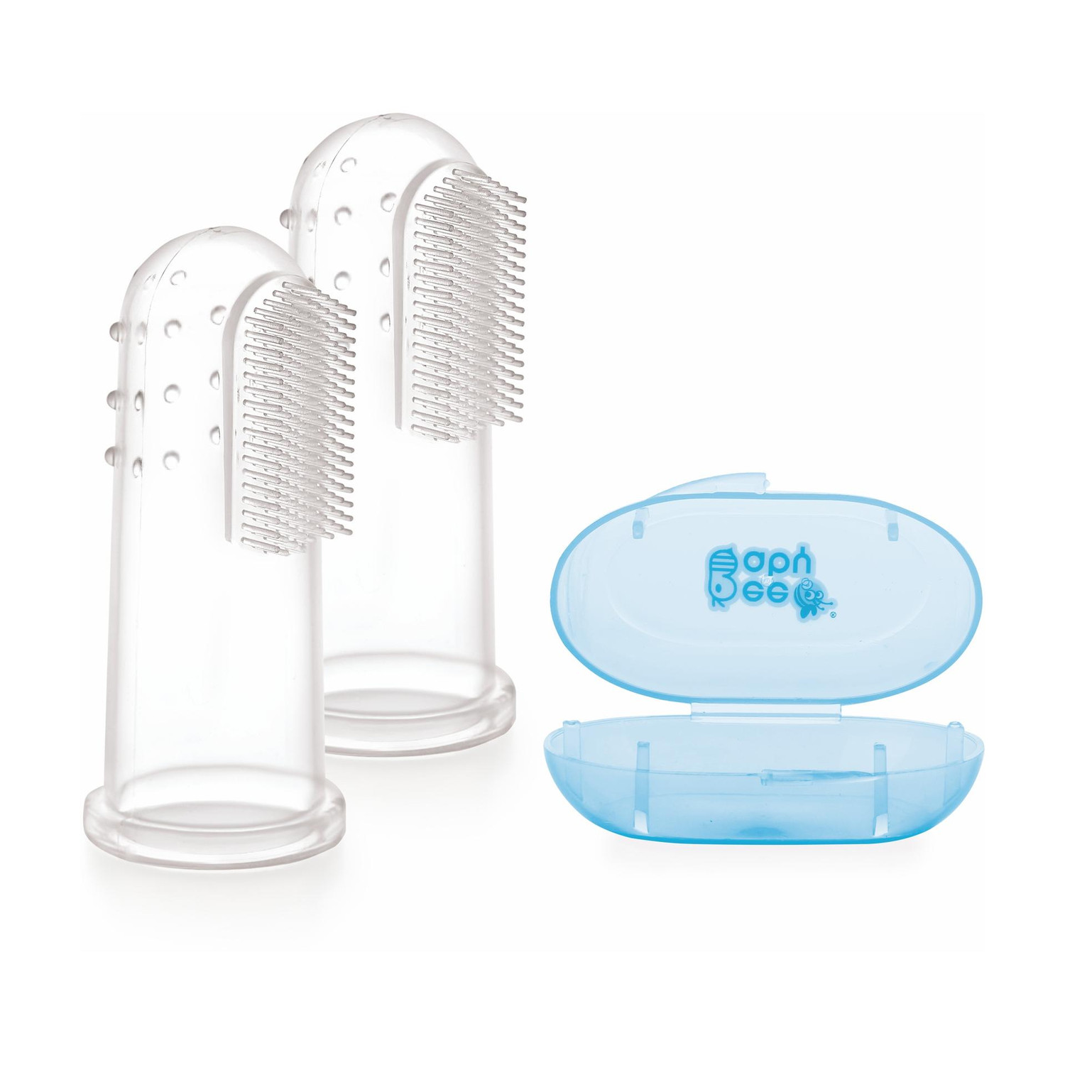 Image of Beebaby Silicone Finger Brush with Carry Case For Baby (Pack of 2) Blue Ultra Soft Toothbrush