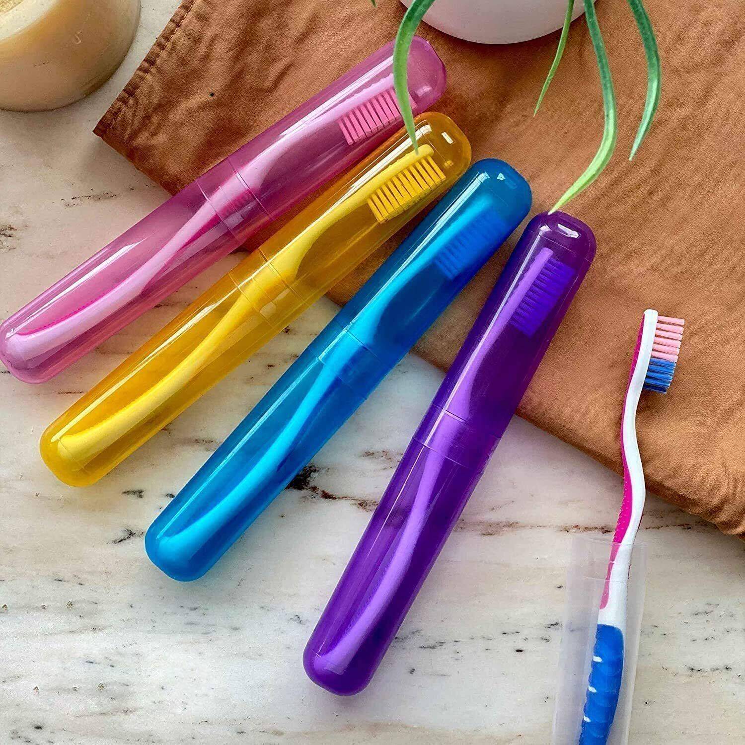 AK10ZONE 4 Pcs Bathroom Tooth Brush Holder Tube Cap Cover Protect Case Box Medium Toothbrush