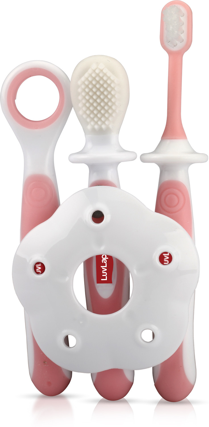 Image of LuvLap Baby Training Toothbrush Set with Anti Choking Shield, Teeth Tongue Cleaner, Extra Soft Toothbrush