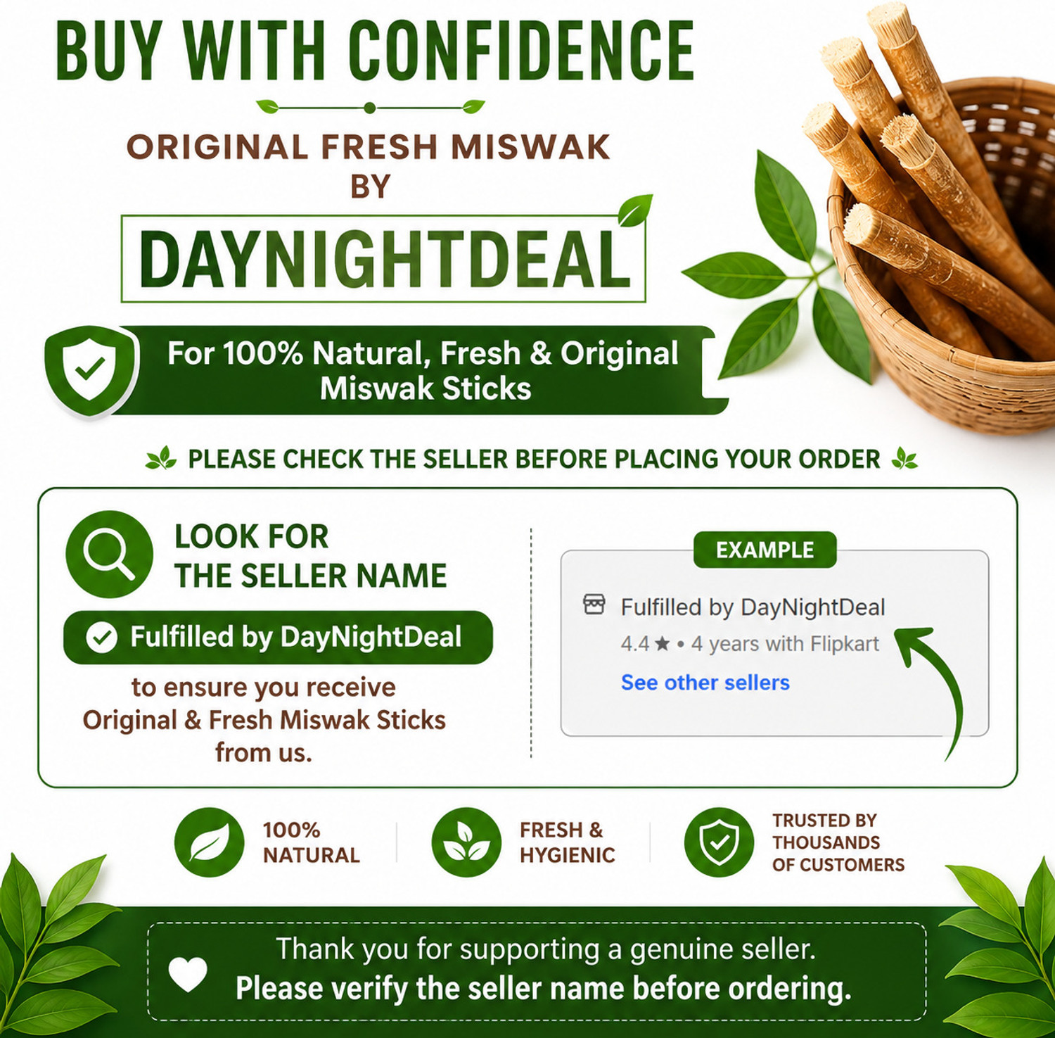 Image of Day Night Deal Natural Herbal Miswak Datun Sticks (Wooden Sticks) Soft Toothbrush