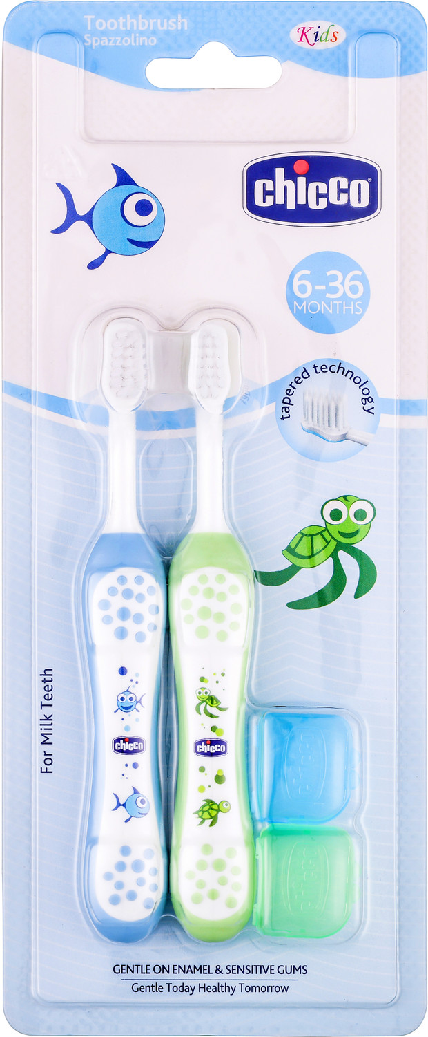 Image of Chicco TOOTHBRUSH SET BLUE+GREEN 6M-36M Ultra Soft Toothbrush
