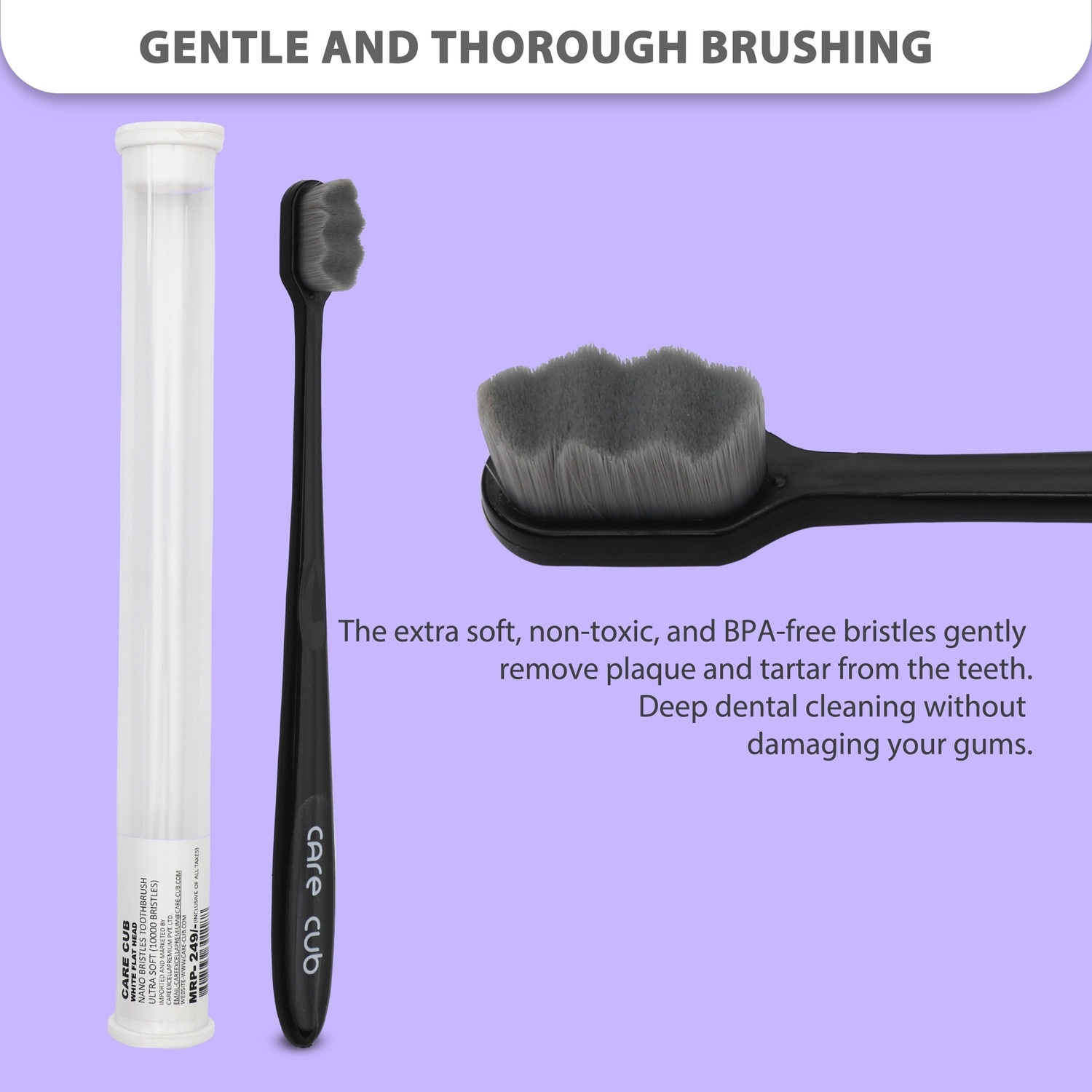 Image of CARE CUB Black ZigZag Nano10000 Bristle BPA Free Effect For Sensitive Teeth OralGum Ultra Soft Toothbrush