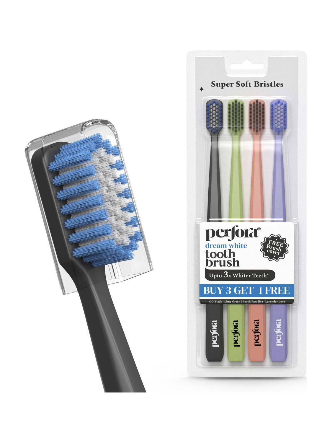 Perfora Dream White Toothbrush-Buy 3 Get 1, Activated Charcoal & Smart Indicator Bristle Ultra Soft Toothbrush