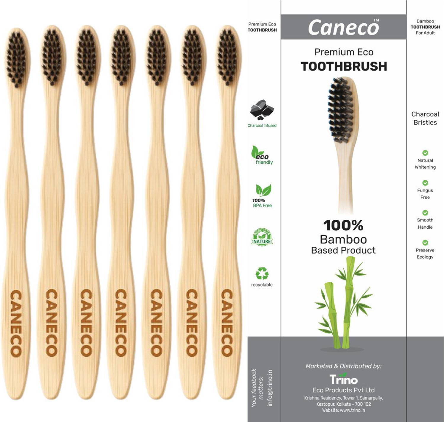 CANECO Bamboo Toothbrush Eco-Friendly Biodegradable & BPA-Free Oral Care Extra Soft Toothbrush