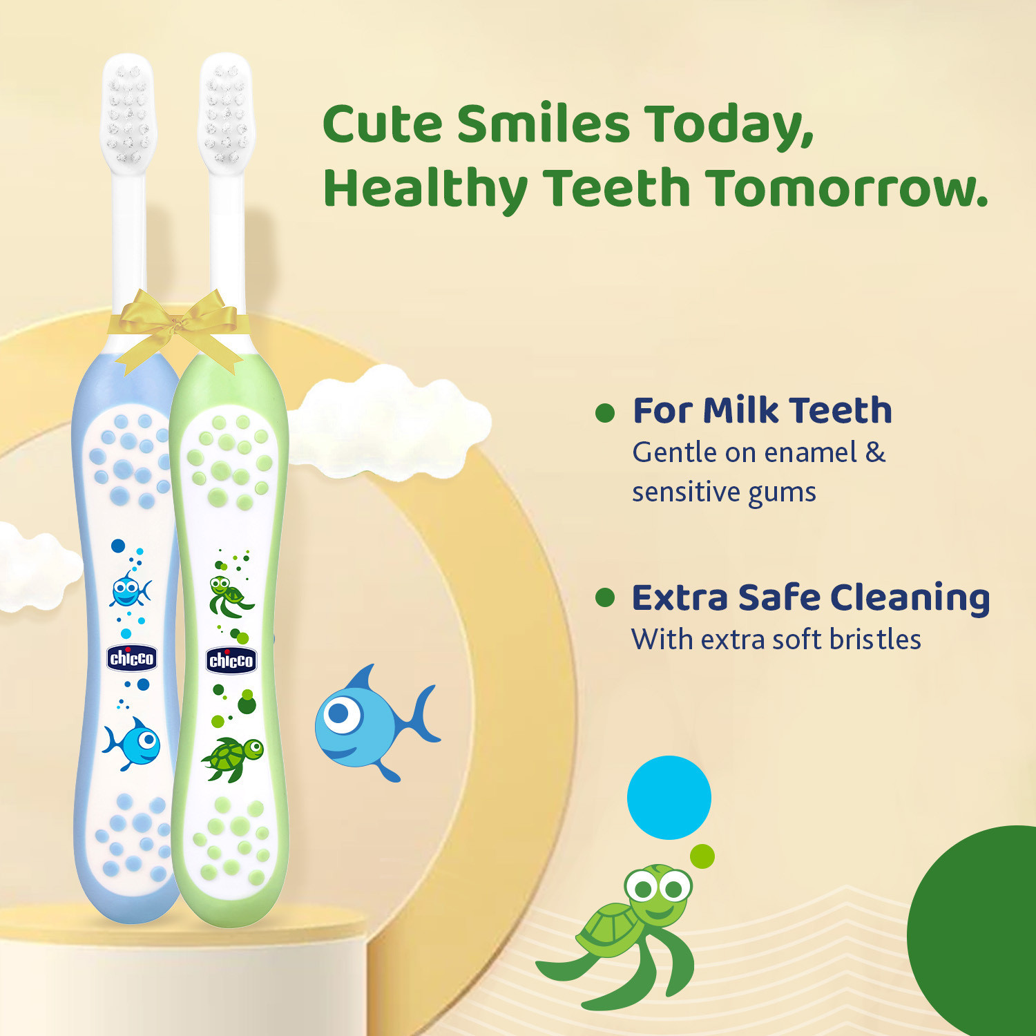 Image of Chicco TOOTHBRUSH SET BLUE+GREEN 6M-36M Ultra Soft Toothbrush