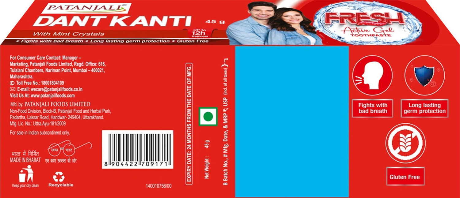 Image of PATANJALI Dant Kanti Fresh Active Gel Toothpaste