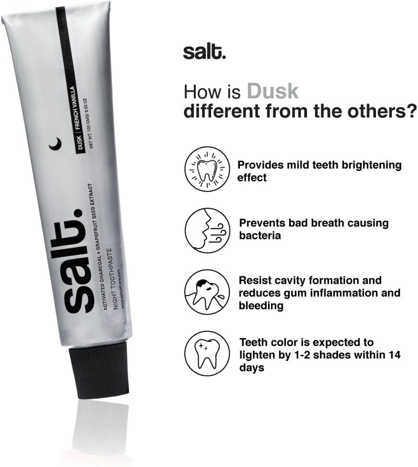 Image of Salt. Oral Care Dusk Night Toothpaste, Squeezer Key|French Vanilla Flavour Toothpaste