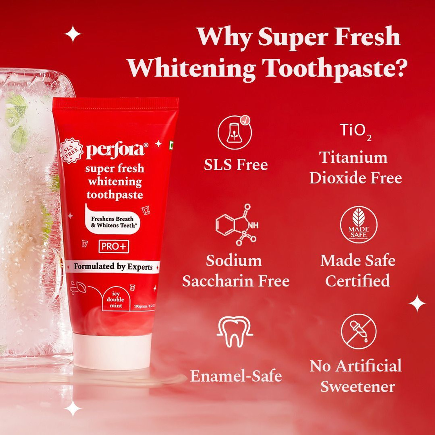 Image of Perfora Super Fresh Teeth Whitening & Active Freshness Toothpaste, SLS & Fluoride Free Toothpaste