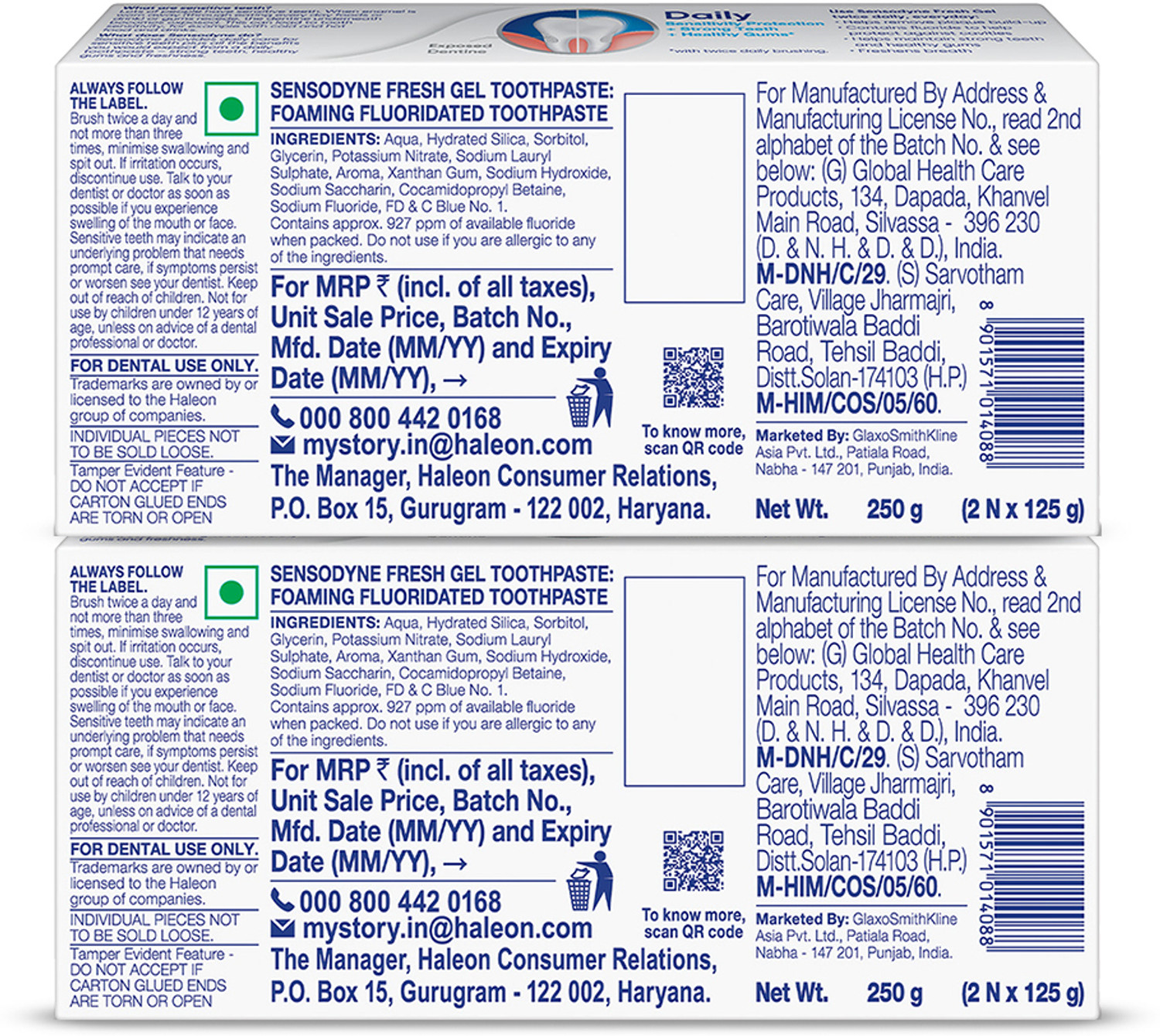 Image of SENSODYNE Daily Sensitivity Protection Fresh Gel Combo Toothpaste