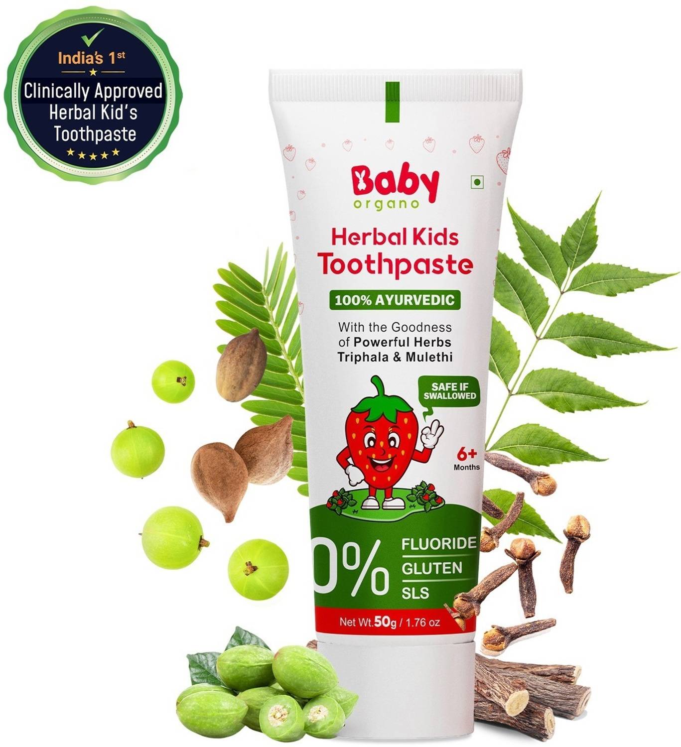 BabyOrgano HERBAL KIDS TOOTHPASTE With the goodness of Powerful Herbs Baboolg & Mulethi 50g Toothpaste
