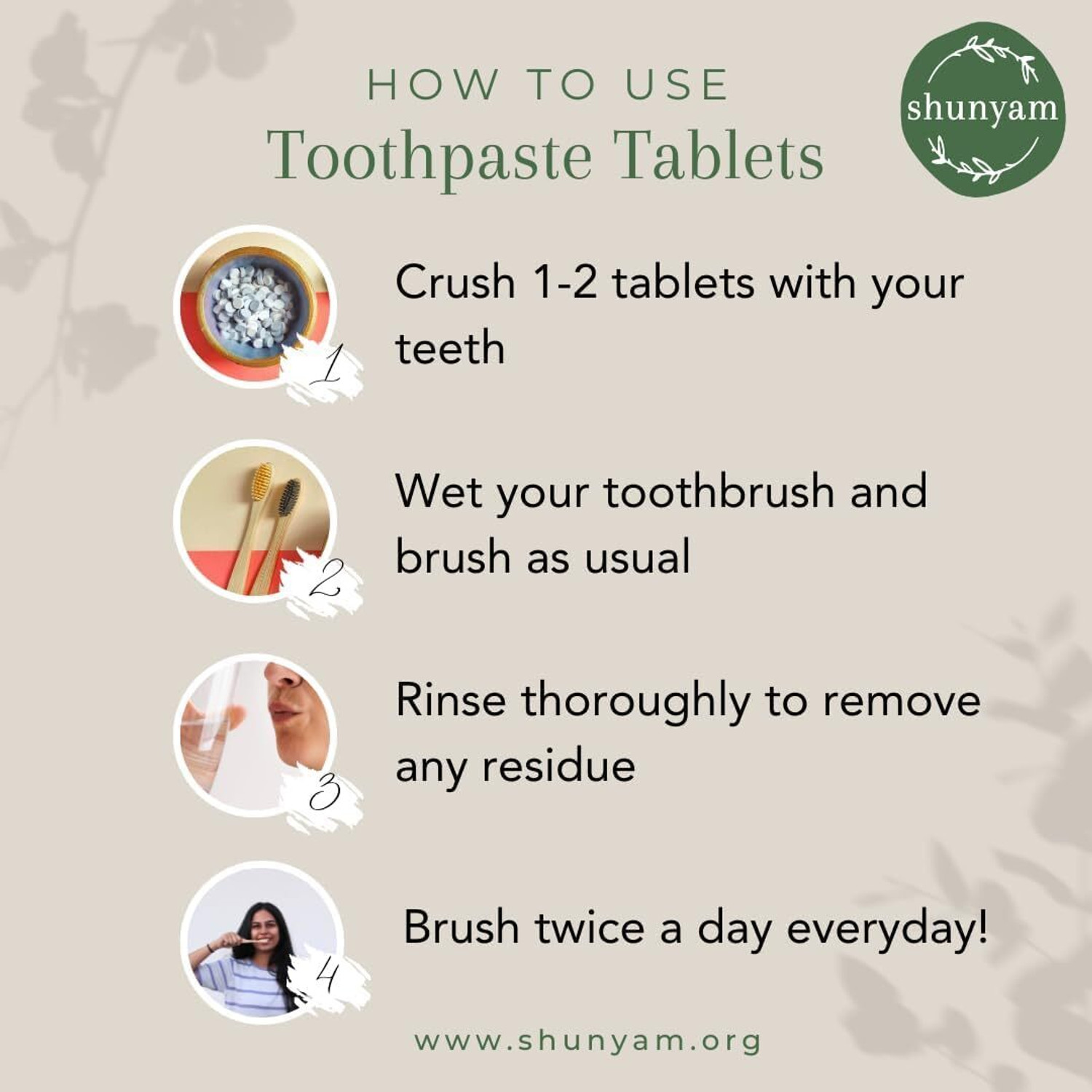 Image of Shunyam Peppermint 180 | SLS-Free, Paraben-Free, Whitening Toothpaste Tablets | Eco-Tab Toothpaste