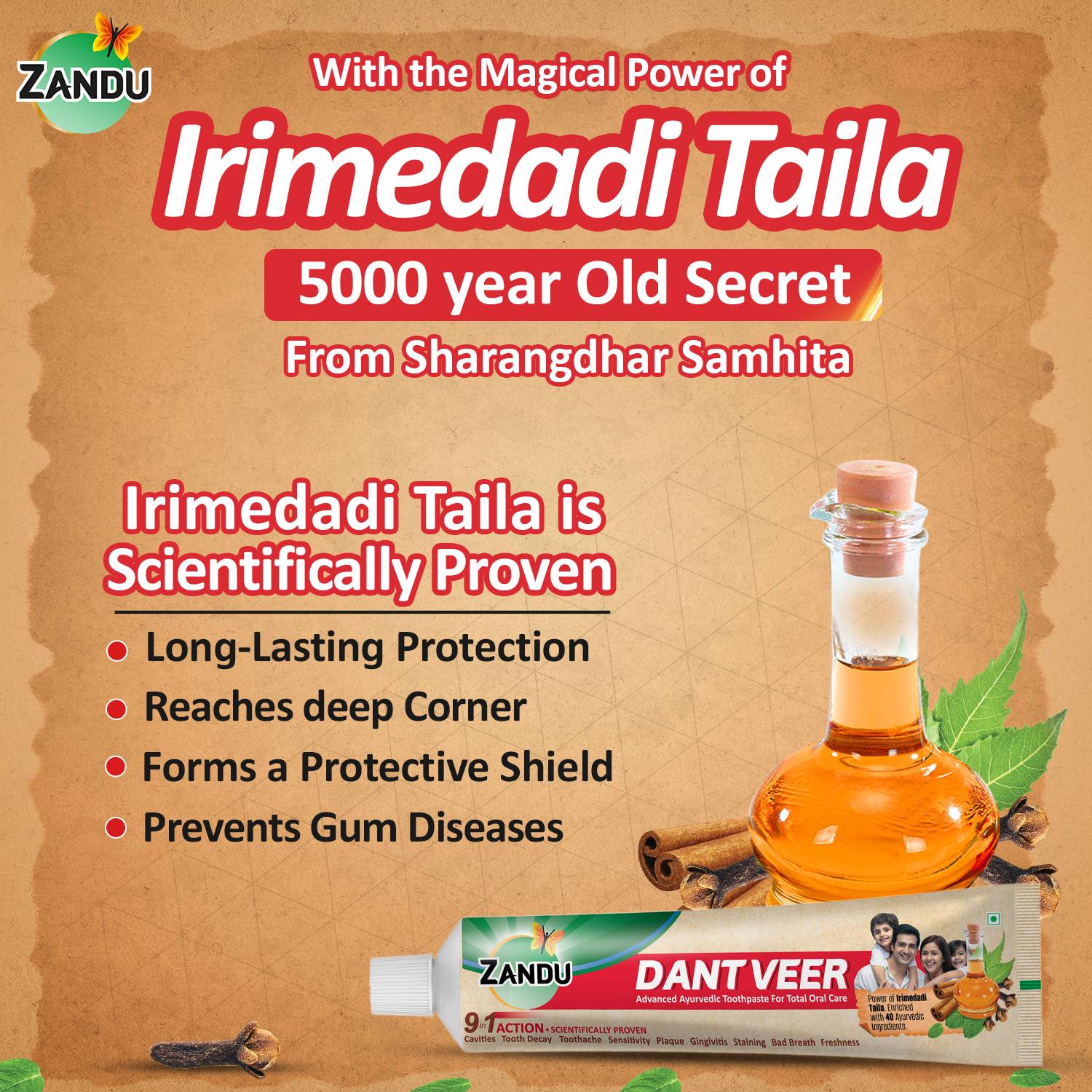 ZANDU Dantveer Irimedadi Oil 9-in-1 Protection Toothpaste 400 g - Image 5