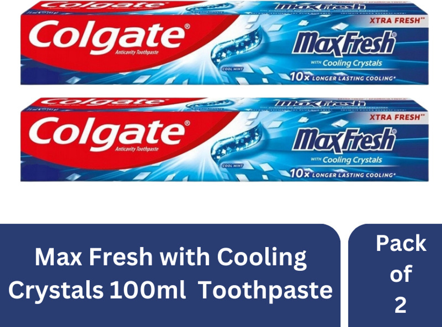 Image of Colgate Max Fresh with Cooling Crystals Cool Mint 10X longer Lasting(PACK OF 2) 100ml Toothpaste