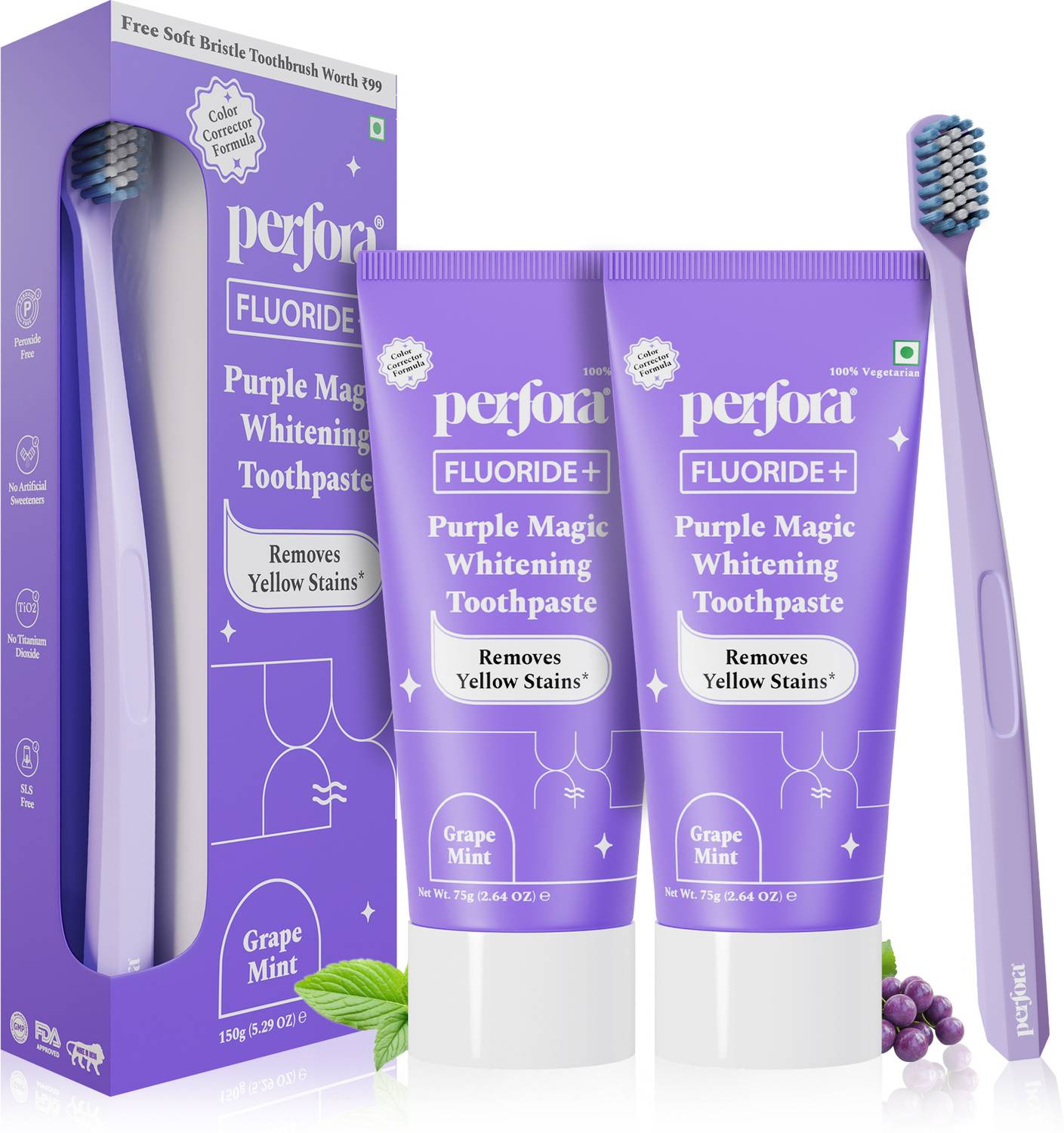 Perfora Purple Whitening Toothpaste & Pack of 2 · 75 g (150 g total) - Image 1