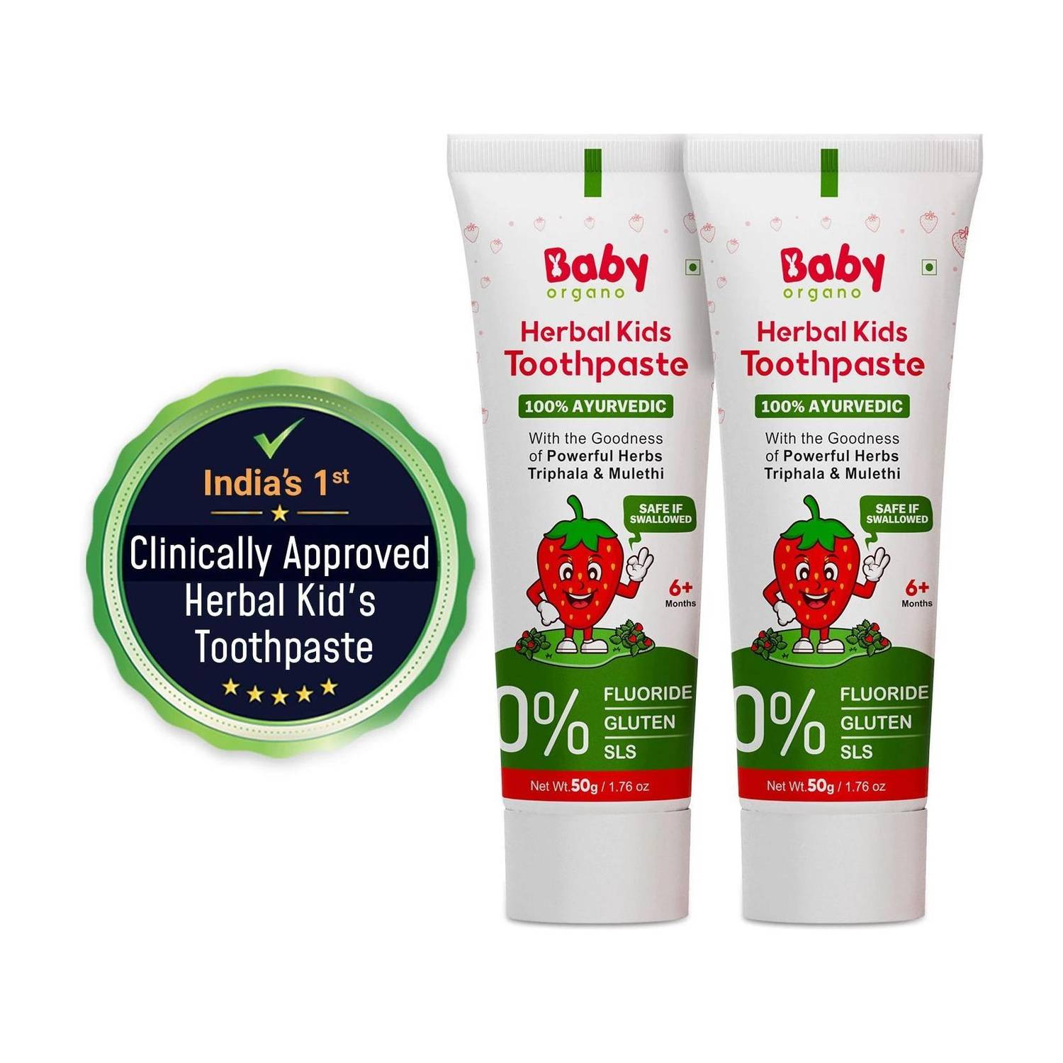 BabyOrgano Herbal Toothpaste for Kids - 100% Natural & Ayurvedic - Value Pack - Strawberry Toothpaste