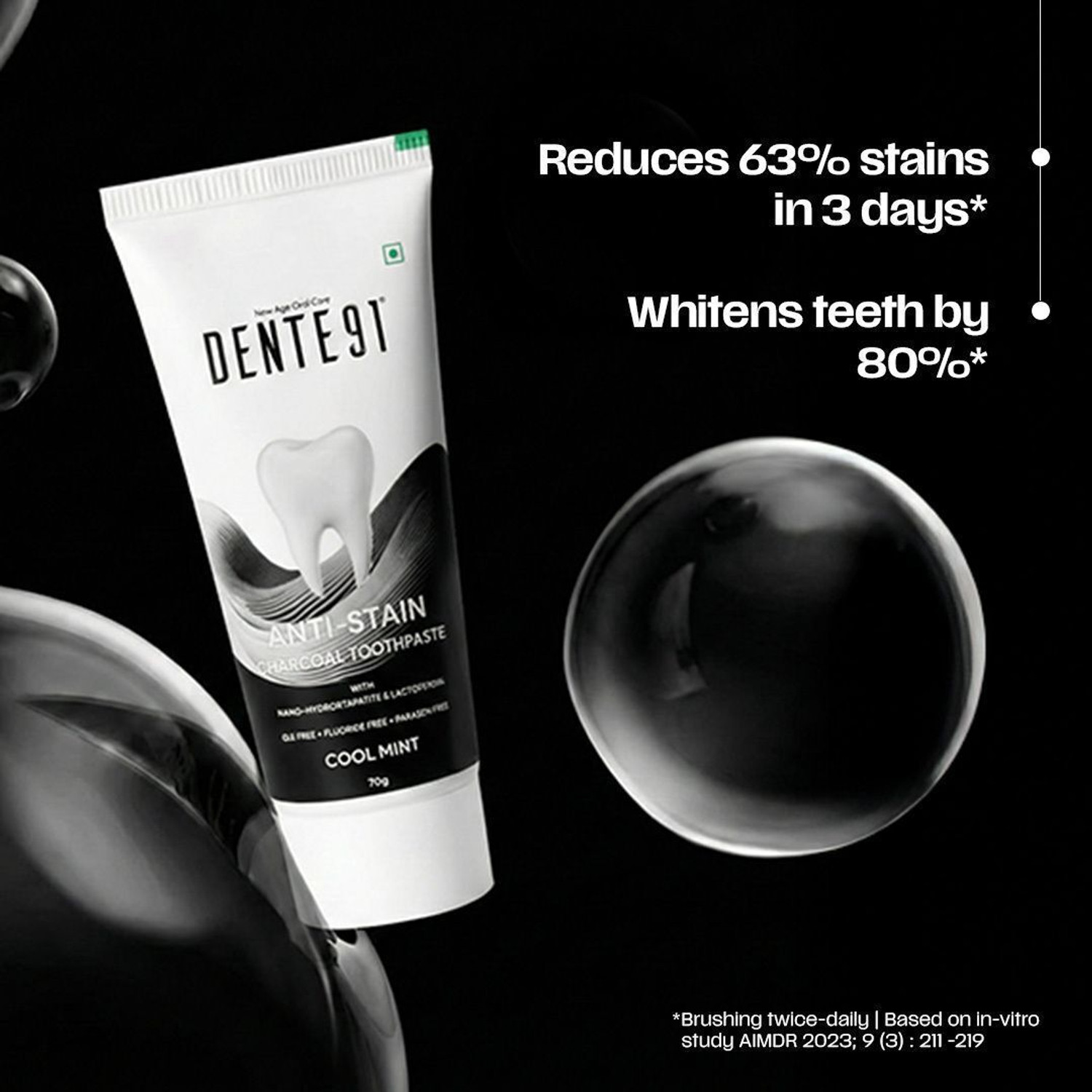 Image of DENTE91 Anti-Stain Charcoal Toothpaste for Stain Removal & Teeth Whitening Toothpaste