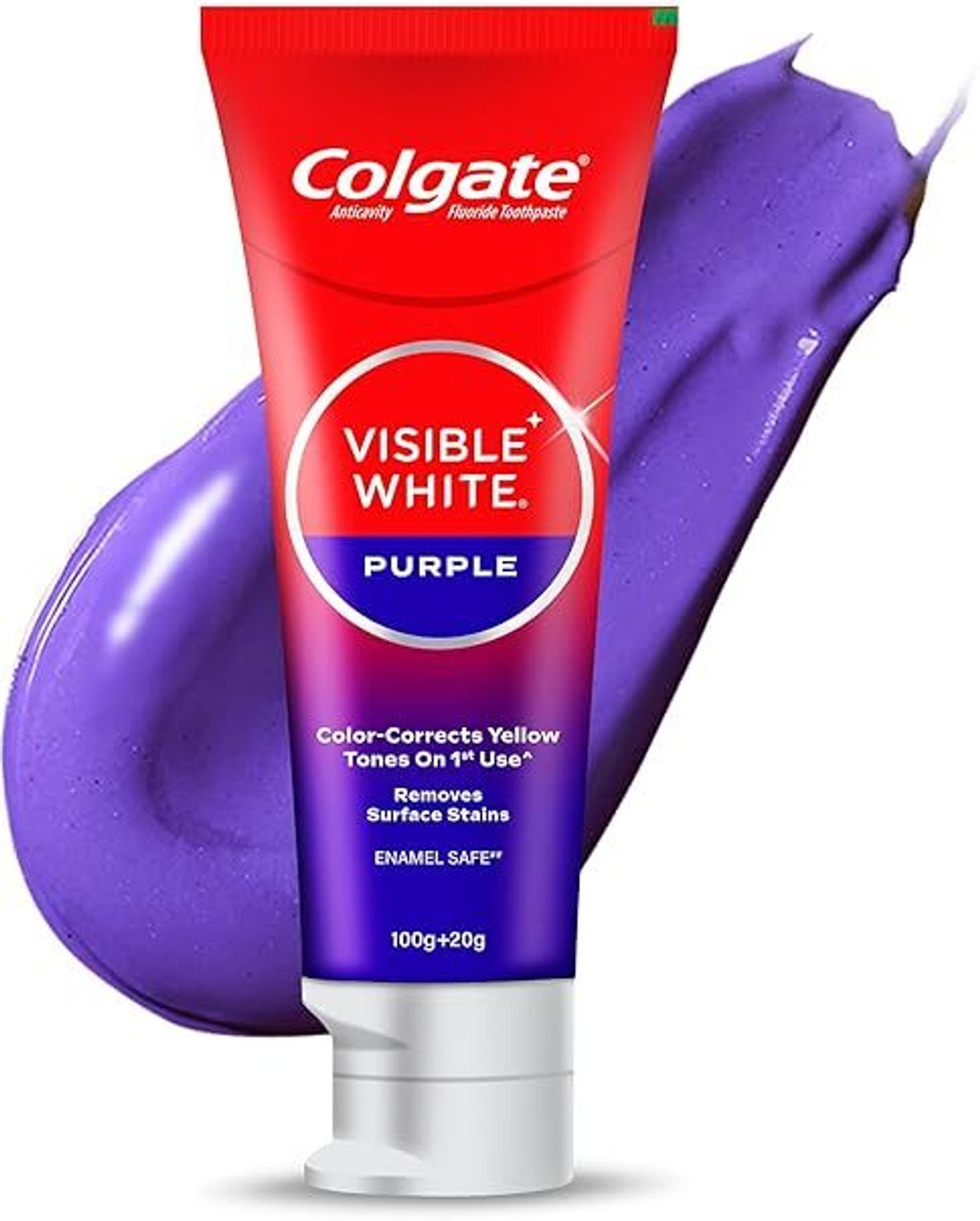Image of Colgate Visible White Purple, with Fluoride Helps Remove Surface Stains, Enamel-Safe Toothpaste