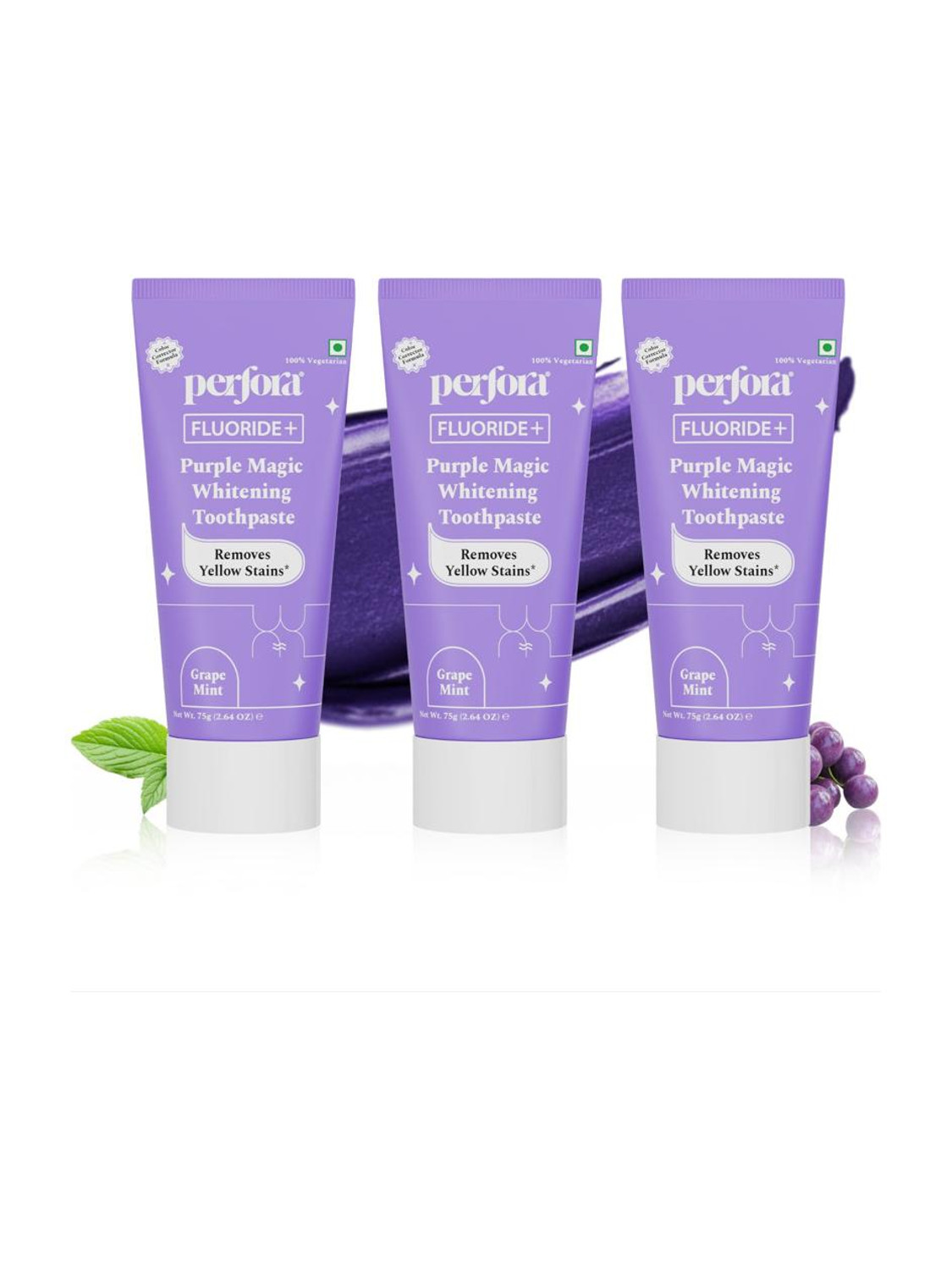 Perfora Purple Whitening Toothpaste - (75g * 3), Color Corrector Formula, SLS Free Toothpaste