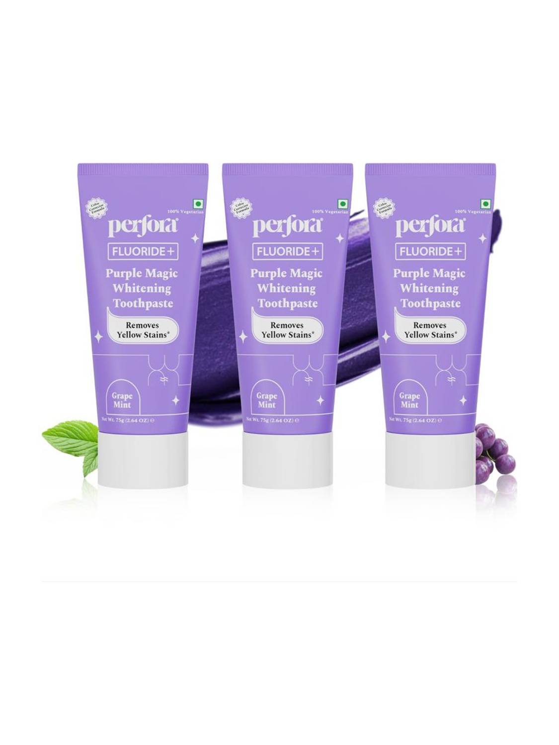 Perfora Purple Whitening Toothpaste 75g x 3 - Image 1