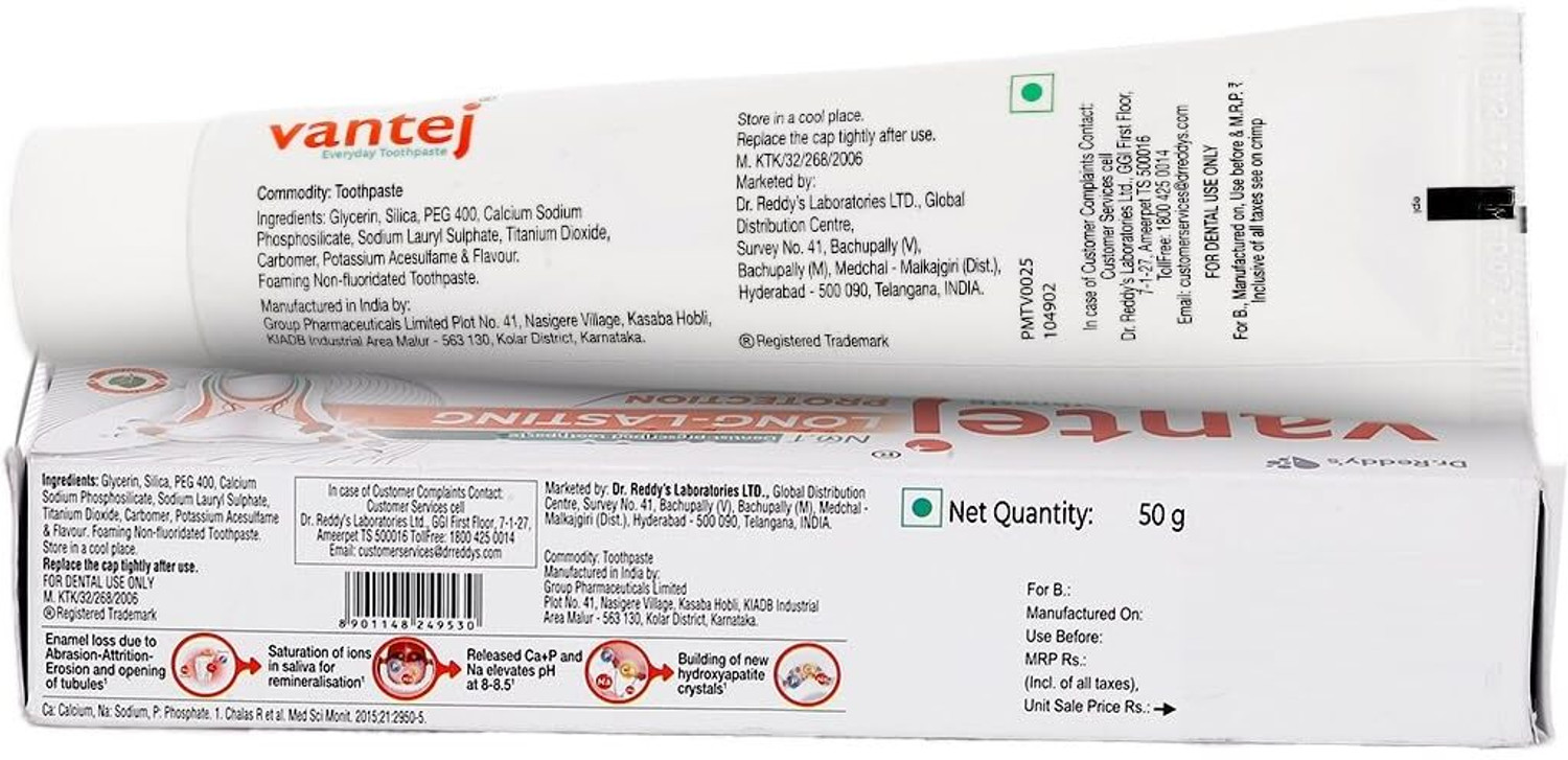 Image of Vantej Dr Reddy's Long Lasting Sensitivity Protection Toothpaste (50g x 2) Toothpaste